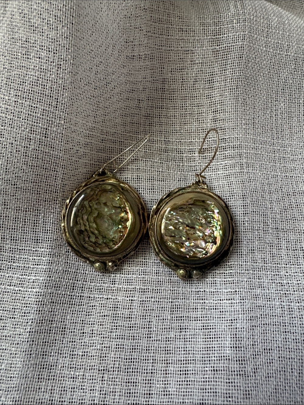 Abalone Shell Drop Earrings in Iridescent Green Gold